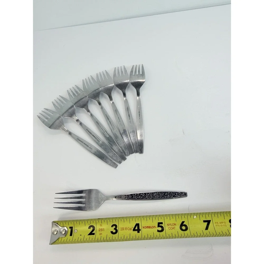 Rogers Co Stanley Robert's La Spana Salad Forks Stainless Floral Lot Of 8